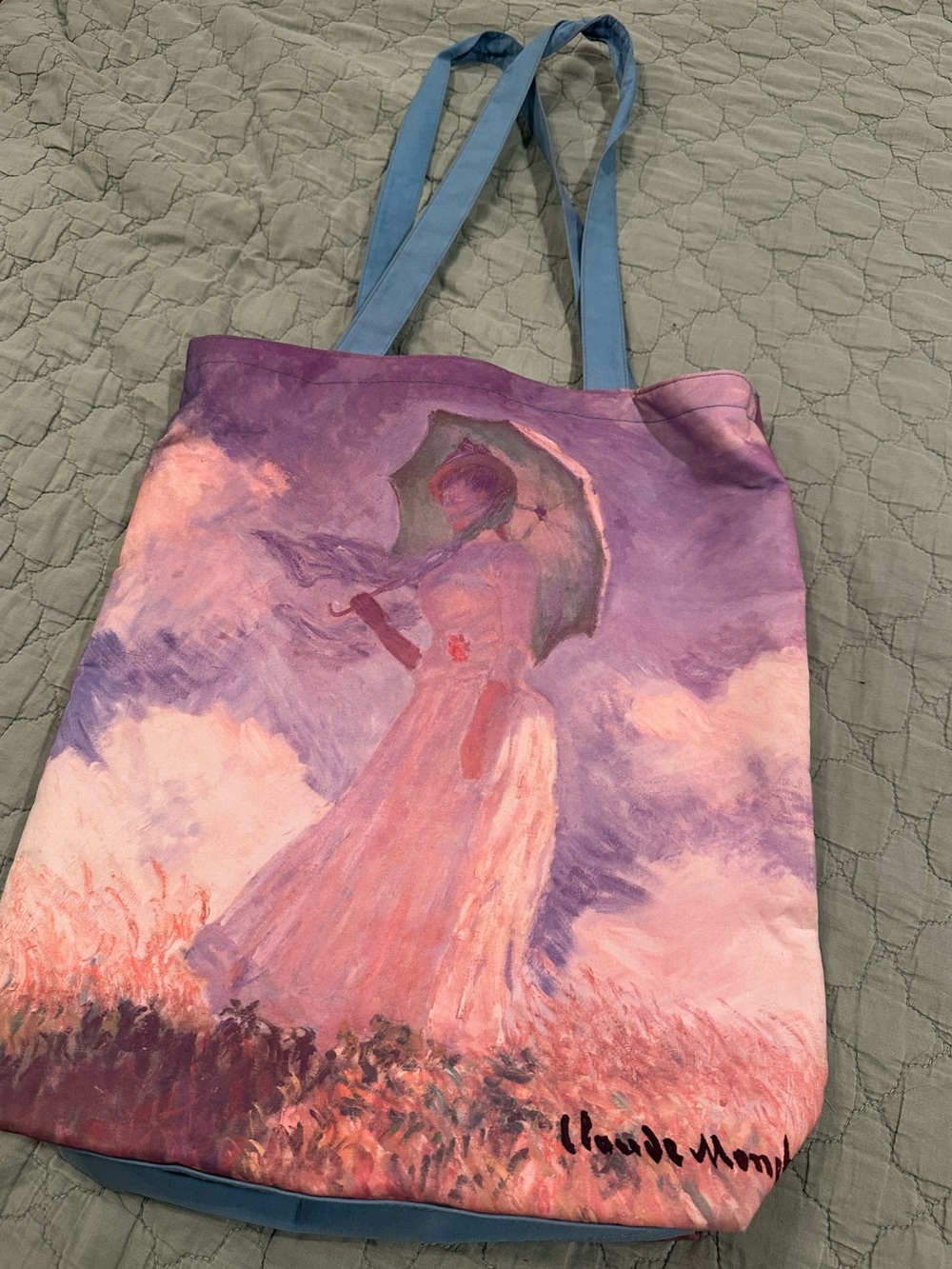 Vintage 1996 Claude Monet Style Pink & Purple Art Tote Bag